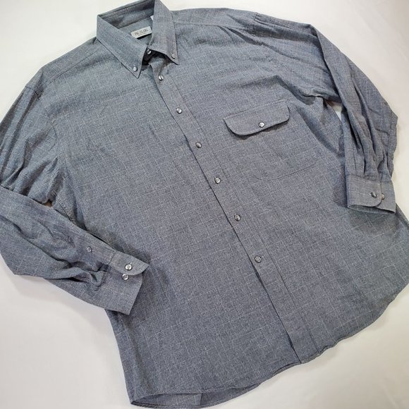 Pal Zileri Shirt Men Size 43 17" Gray Windowpane Plaid Casual Luxury Button Down - Picture 7 of 15